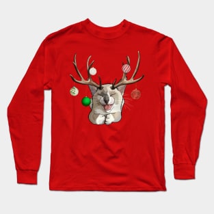 Snowshoe Siamese Catalope with Christmas Ball Ornaments Long Sleeve T-Shirt